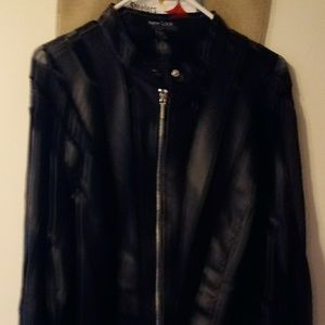 Black net and leather jacket